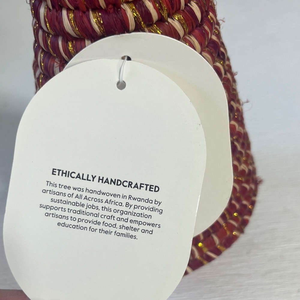 Threshold Raffia Tree Red Cream Gold Metallic Handcrafted Rwanda 9.5in - Picture 3 of 7